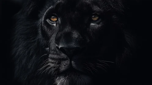Midnight lion portrait with dramatic low key lighting.