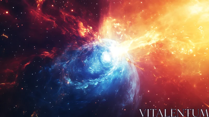 Cosmic energy vortex in dual-toned stellar collision field.