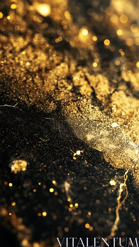 Gold dust texture on dark surface with soft bokeh glow.