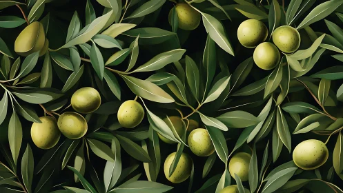 Olive branches rendered with layered shading and controlled specular highlights