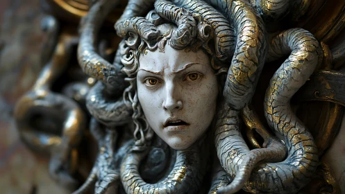 Stone-eyed gorgon queen wrapped in baroque serpentine dread.