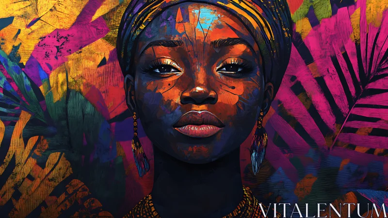 Digital painting portrait with tropical chromatic abstraction.