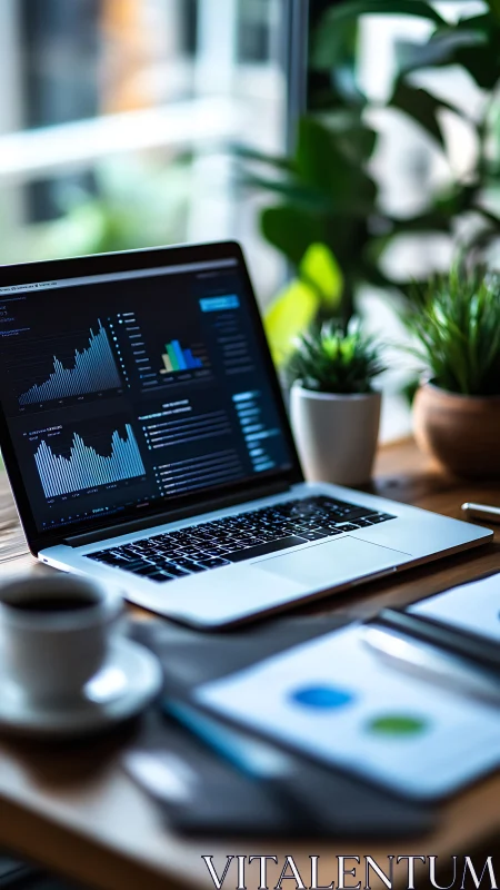Laptop shows business analytics in a calm modern workspace