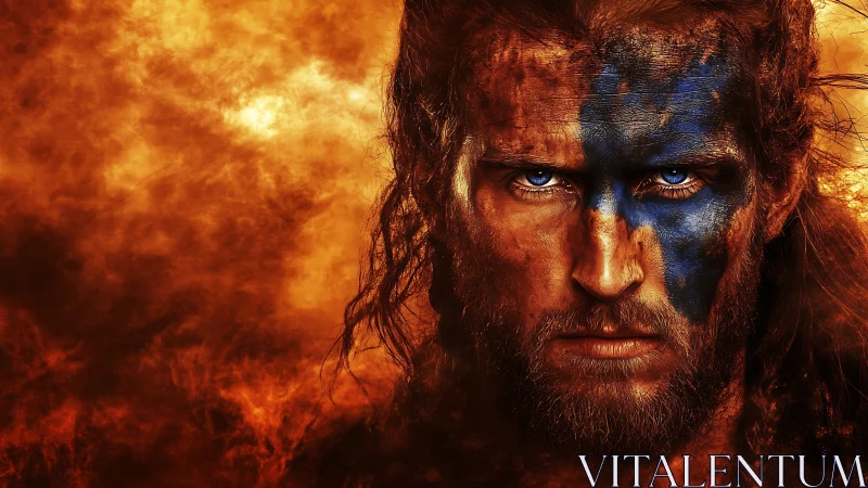 War-scarred warrior portrait with high-contrast chromatic warpaint.