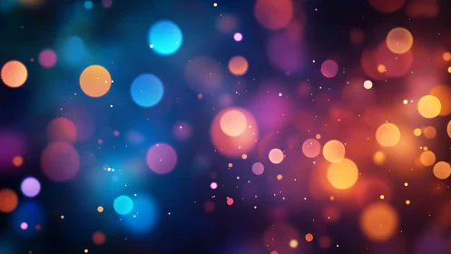 Colorful bokeh lights on dark background, digital abstract art.