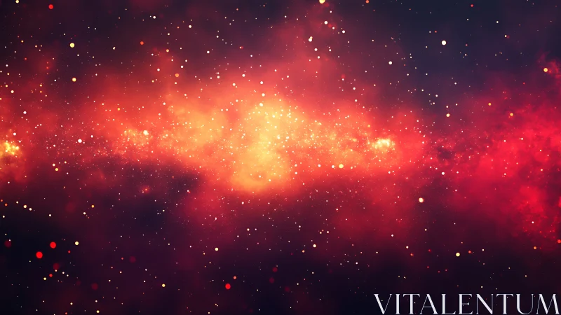 Radiant red nebula glows in a star-filled cosmic horizon