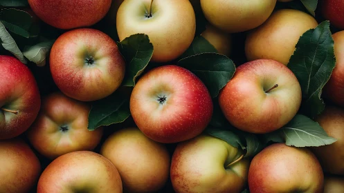 Orchard-fresh apples bask in soft light with leafy whispers.