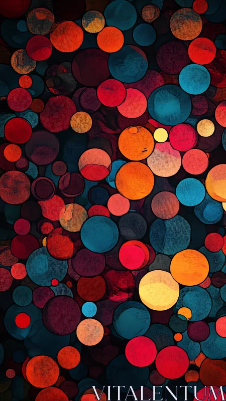 Vibrant circles drift across a dark canvas with neon warmth