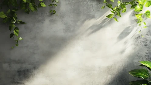 Sunlit foliage casts soft shadows across textured plaster