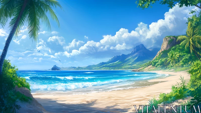Tropical Coastline with Dramatic Volcanic Peaks and Azure Waters.