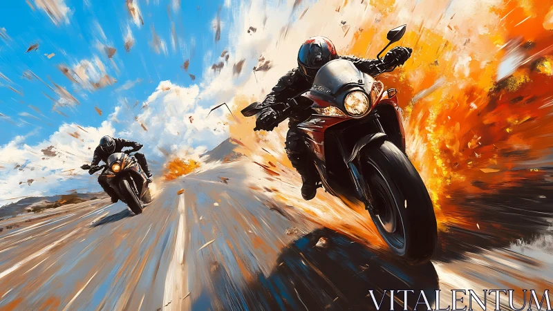 Motorcyclists race through fire and smoke in explosive motion