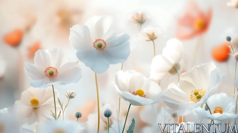 Anemone flowers photographed with shallow depth of field technique