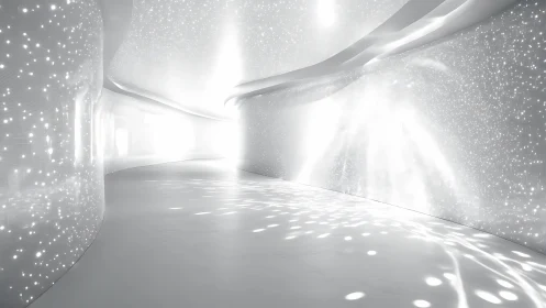 Luminescent Corridor: Architectural Rendering with Particle Light Effects.
