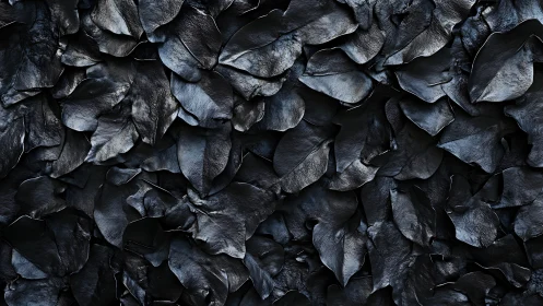 Overlapping black leaves create a sculptural, matte-gloss surface
