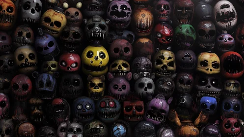 Colorful animatronic skull wall invites a chilling close look