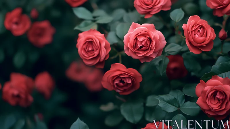 Crimson Roses Garden. Lush Blooms.