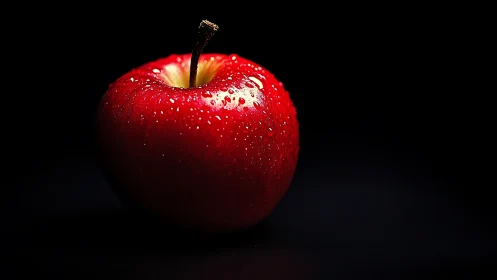 Crimson apple glows like a tiny planet in studio darkness