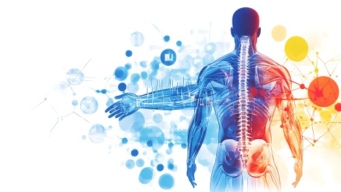 Human spine illustration with neural and data overlay imagery.