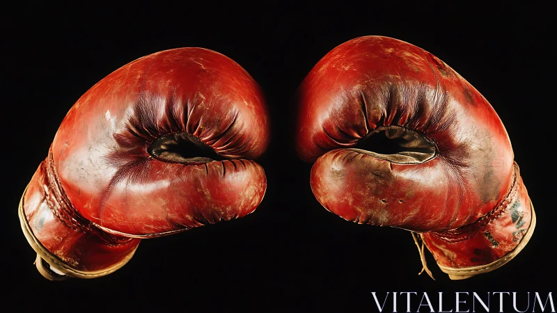 Pair of red leather boxing gloves isolated on black background.