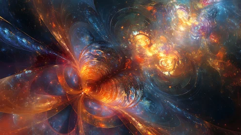Fractal energy vortex with luminous nebula-like structures.