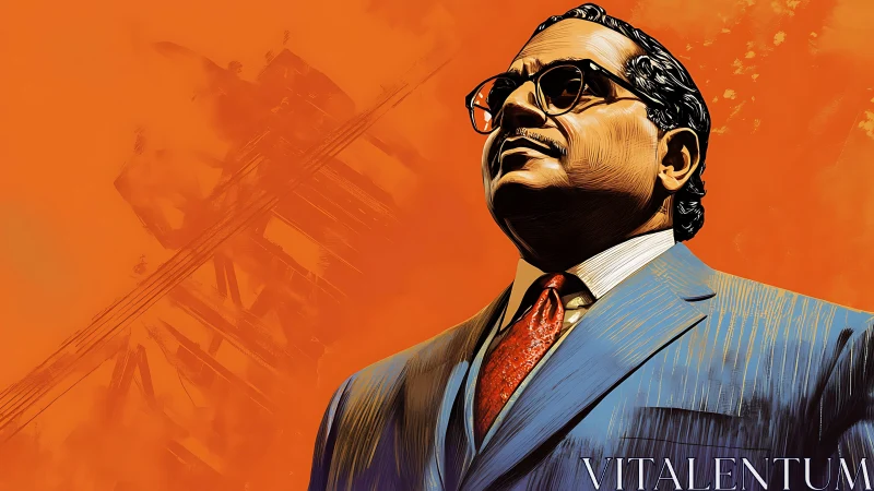 Man in suit and tie rendered in bold digital illustration