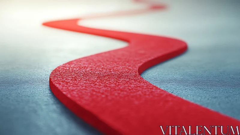 Bold red winding path gently curves across a cool gray floor