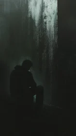 Quiet silhouette pauses beneath a soft curtain of light