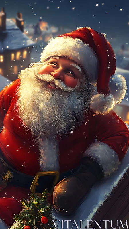 Snow-dusted rooftop Santa pauses to share a secret smile