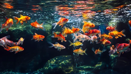 Goldfish lanterns drift through a glass-bright underwater sky.