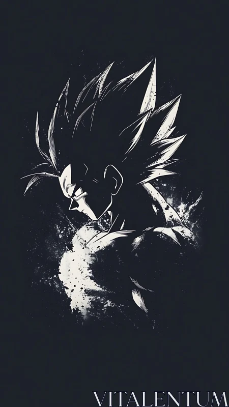 Brooding ink warrior bursts from cosmic splatter shadow.