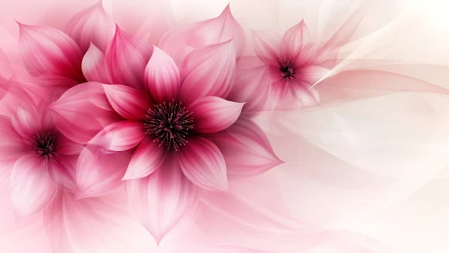 Ethereal Pink Florals with Radial Composition and Flowing Gradients