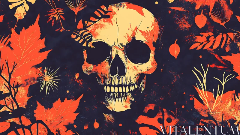 Autumnal skull blooms in ember-bright botanical chaos.