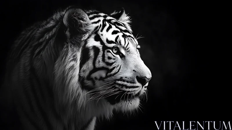 Monochrome tiger profile under dramatic side lighting.