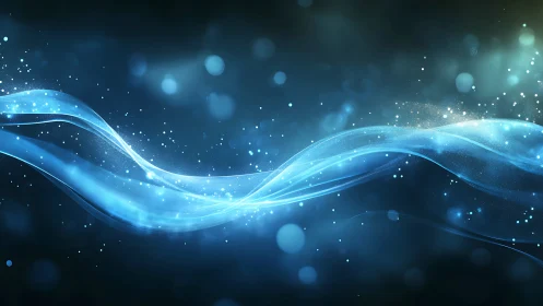 Blue light wave ribbons over dark abstract background.