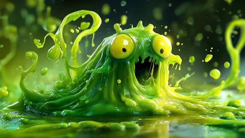 Slime creature erupts with bulging eyes and dripping tendrils