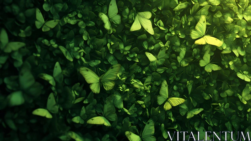 Lush Green Butterflies on Foliage, Nature Photography Art.