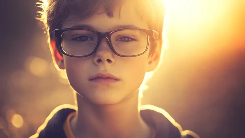 Young Scholar Glowing in Golden Light.