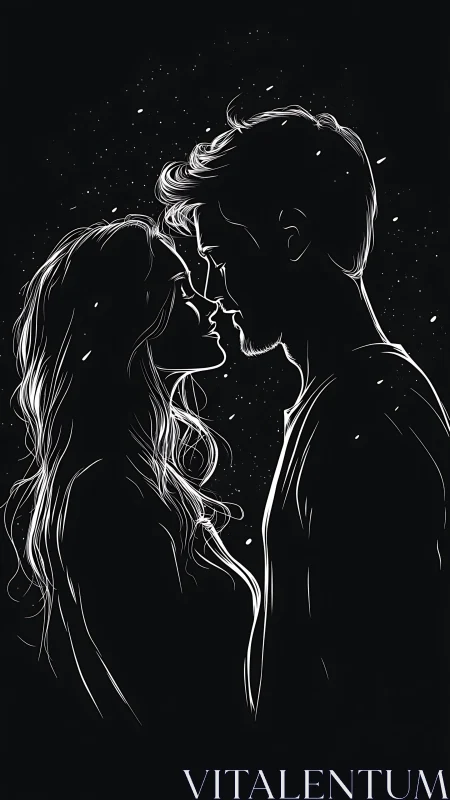 Two Figures Share a Moment in Starlit Darkness