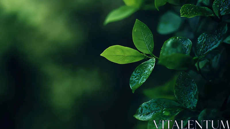 Single fresh leaf glowing over dark green foliage background.