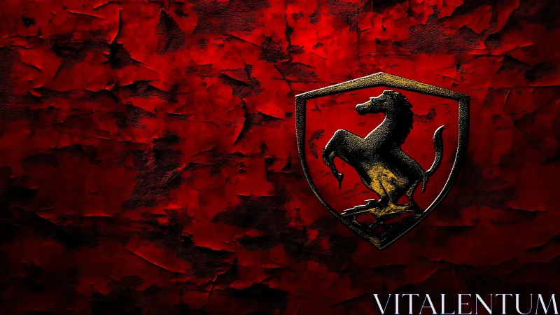 Prancing horse emblem blazing over rugged crimson steel.