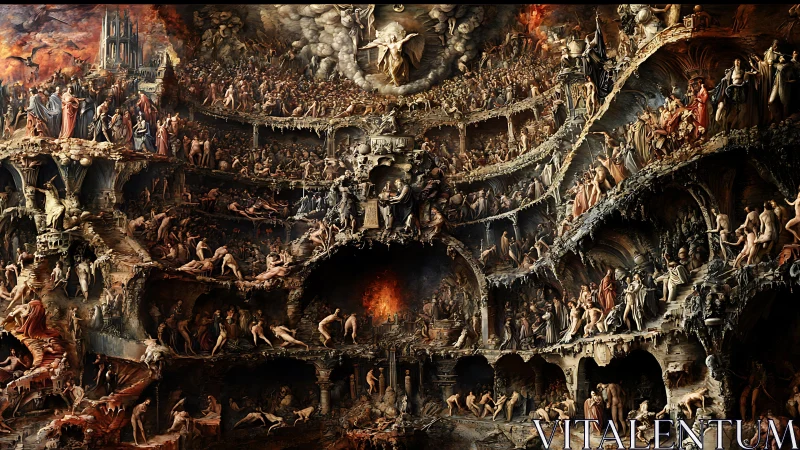 Layered infernal tableau constructs a baroque vision of damnation