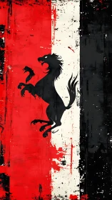 Grunge tricolor banner with rearing heraldic horse silhouette.