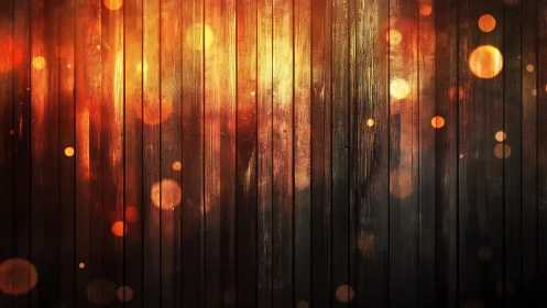 Warm rustic wood panel background with glowing bokeh lights effect.