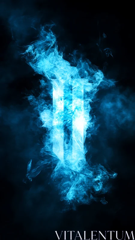 Vertical cyan smoke pillar envelopes geometric light bars