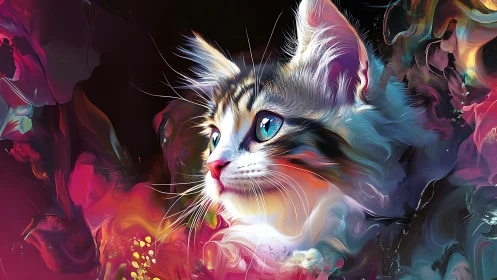 Feline Portrait with Fluid Abstraction and Chromatic Overlay