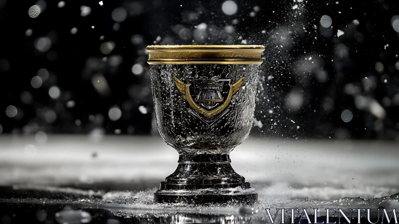 High-contrast studio photograph isolates ornate silver trophy