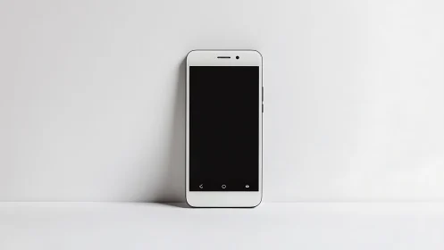 White Smartphone on Gray Surface with Black Screen Display