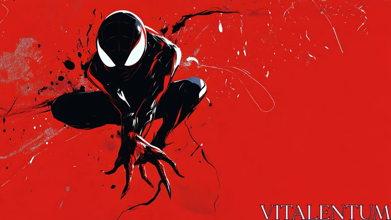 Dynamic masked hero crouches boldly against vivid red field