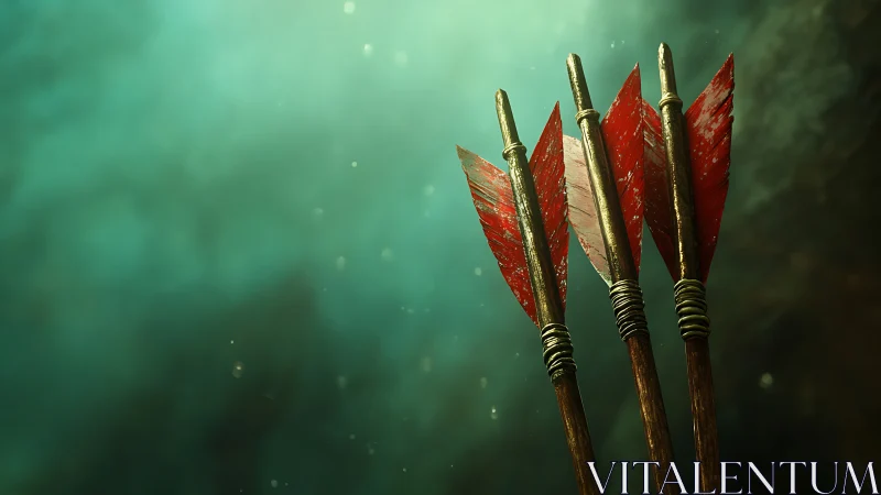 Four vertically aligned red-fletched arrows occupy right frame