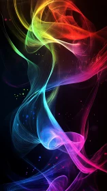 Rainbow light ribbons twist through dark abstract space